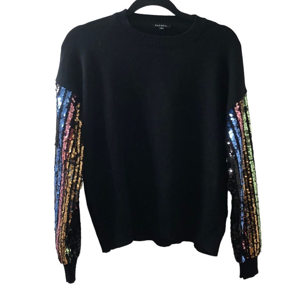 Rachael Sequin Sleeve Sweater Sz L